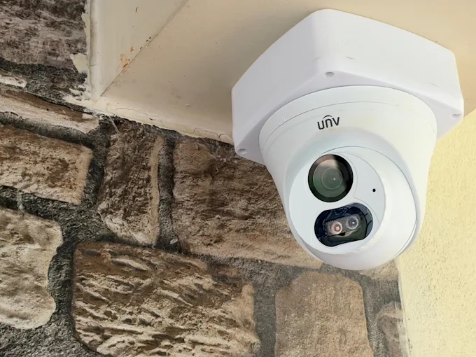 UNV dome CCTV camera installed on a ceiling